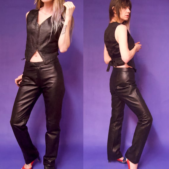 Vintage 1980's/90's 2 PIECE LEATHER Babe Vest & PA