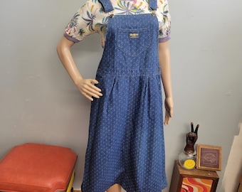 vtg 80s Women's OSHKOSH OVERALL Dress, Dark Denim Pinafore Layers