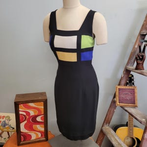 Vtg 90s Mod Mini, Color Block Fran Fine Style Spring Mondrian Pattern Tank Dress