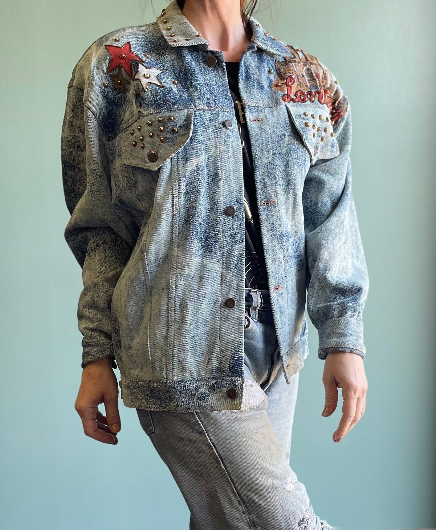 Vintage 80s Airbrushed Denim Jacket: London Graffiti