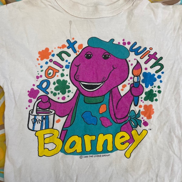 Vintage 90s Barney the purple dinosaur kids shirt size 5T 1992 painter artist cartoon graphic tee