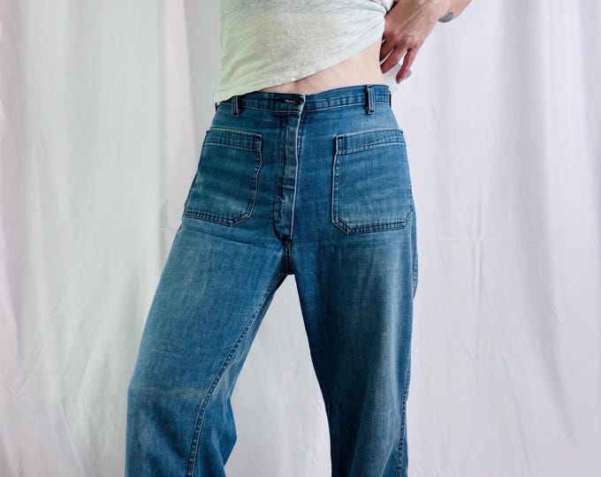 vtg 70s Womens Military Issued Pants, size 16 Utility Bell Bottoms