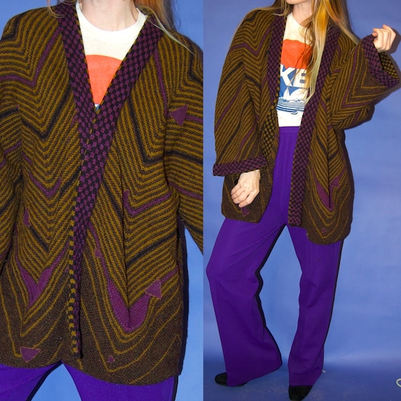 Vintage 1980's Purple TRIANGLE Patchwork Striped O