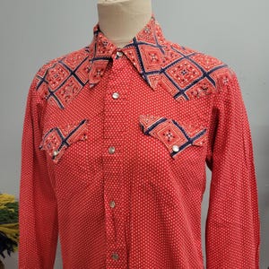 Vintage 70s H Bar C Western Shirt: Mens Medium Pearl Snap Ranchwear
