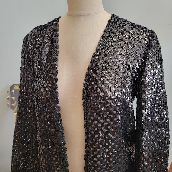vtg 80s MESH SEQUIN JACKET / vintage three flaggs… - image 3