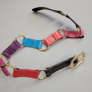 Vintage 80s Patchwork Leather Belt: Funky Metal Ring, Boho  display picture 1