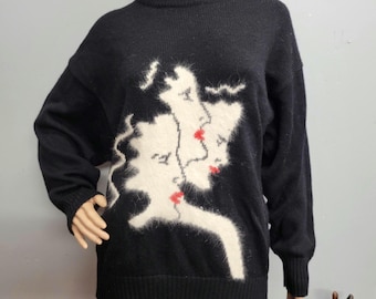 80s Angora Blend Face Sweater: Vintage Yessica, Size XL