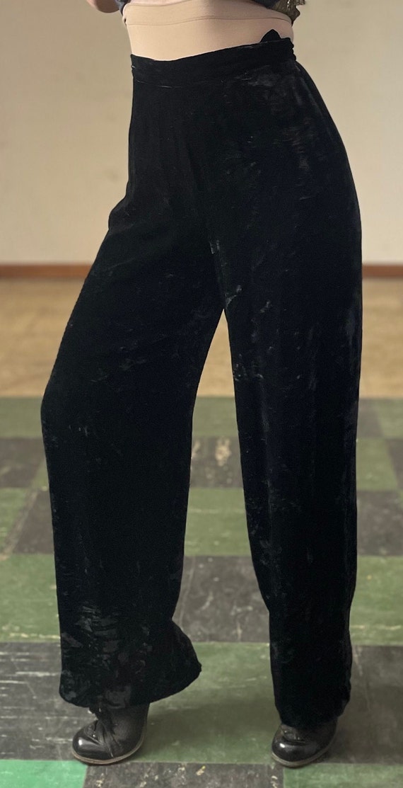 Vintage 90s Rena Rowan Velvet Pants / Black Velve… - image 3