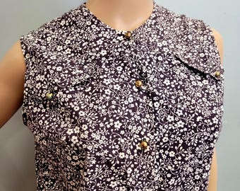 Blusa floral vintage de los años 50: top de verano sin mangas, talla pequeña
