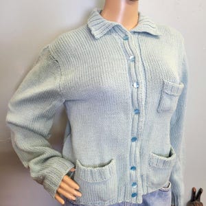 Cardigan vintage anni '50 azzurro ghiaccio, maglione rockabilly di metà secolo