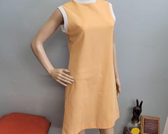 vtg 60s Mod RINGER TANK DRESS, Sleeveless A line Pastel  Mini