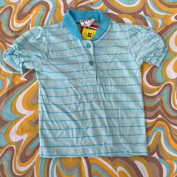 vtg 80s new with tags 3T toddler blue striped puffed sleeve retro 3 stars two tone kids shirt baby toddler clothes gender neutral kids top