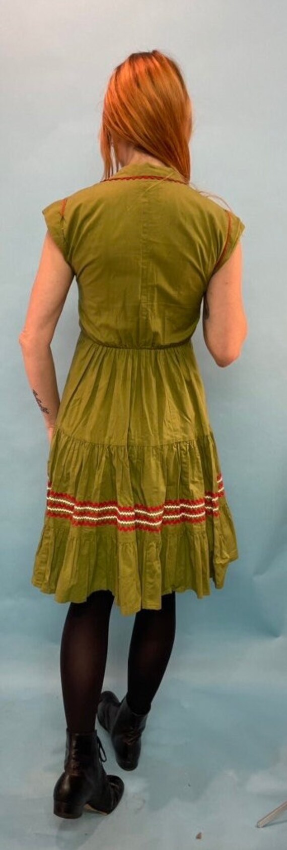 vtg 50s ric rac dress  green & red fit n flare sp… - image 5