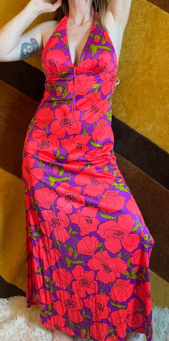 vtg 60s Catalina swim dress neon pink floral deep… - image 10