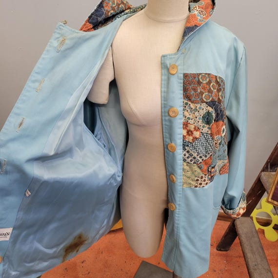 Vintage 70s Patchwork Hooded Jacket: Roamans Flor… - image 5