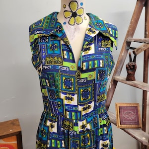 Vintage 70s Hawaiian Jumpsuit: Abstract Psychedelic Print, Barkcloth Romper