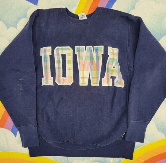 vintage thick 80s Plaid IOWA Sweatshirt// Iowa pa… - image 1