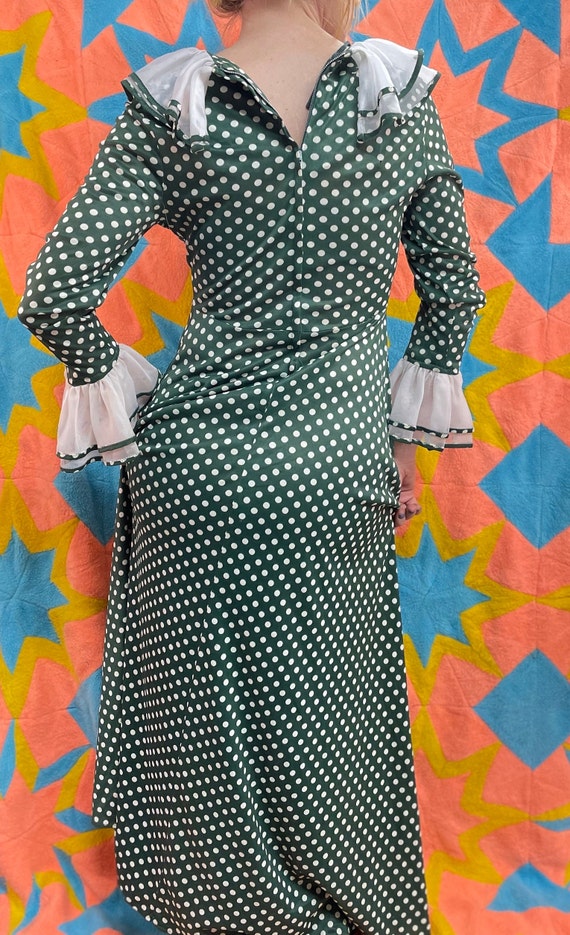 vintage 1970s Green Polka Dot MAXI DRESS // Chiff… - image 4