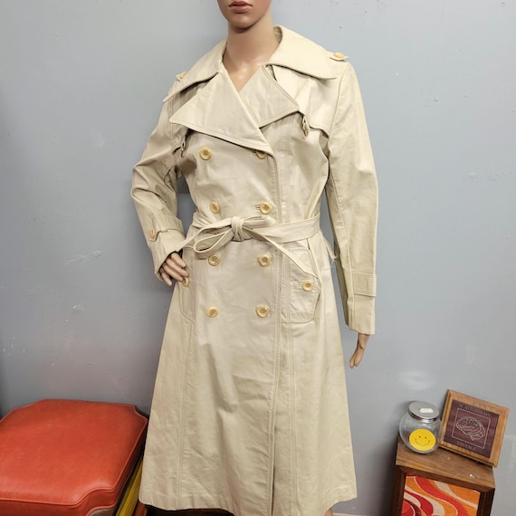 Vtg 70s LEATHER TRENCH COAT // Vintage Small White Leather Jacket