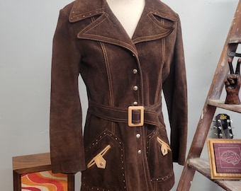 60’s-70’s JCpenny SUEDE LEATHER JACKET Vintage Jcpenny Suede Jacket Mens 44R Brown 70s Sherpa