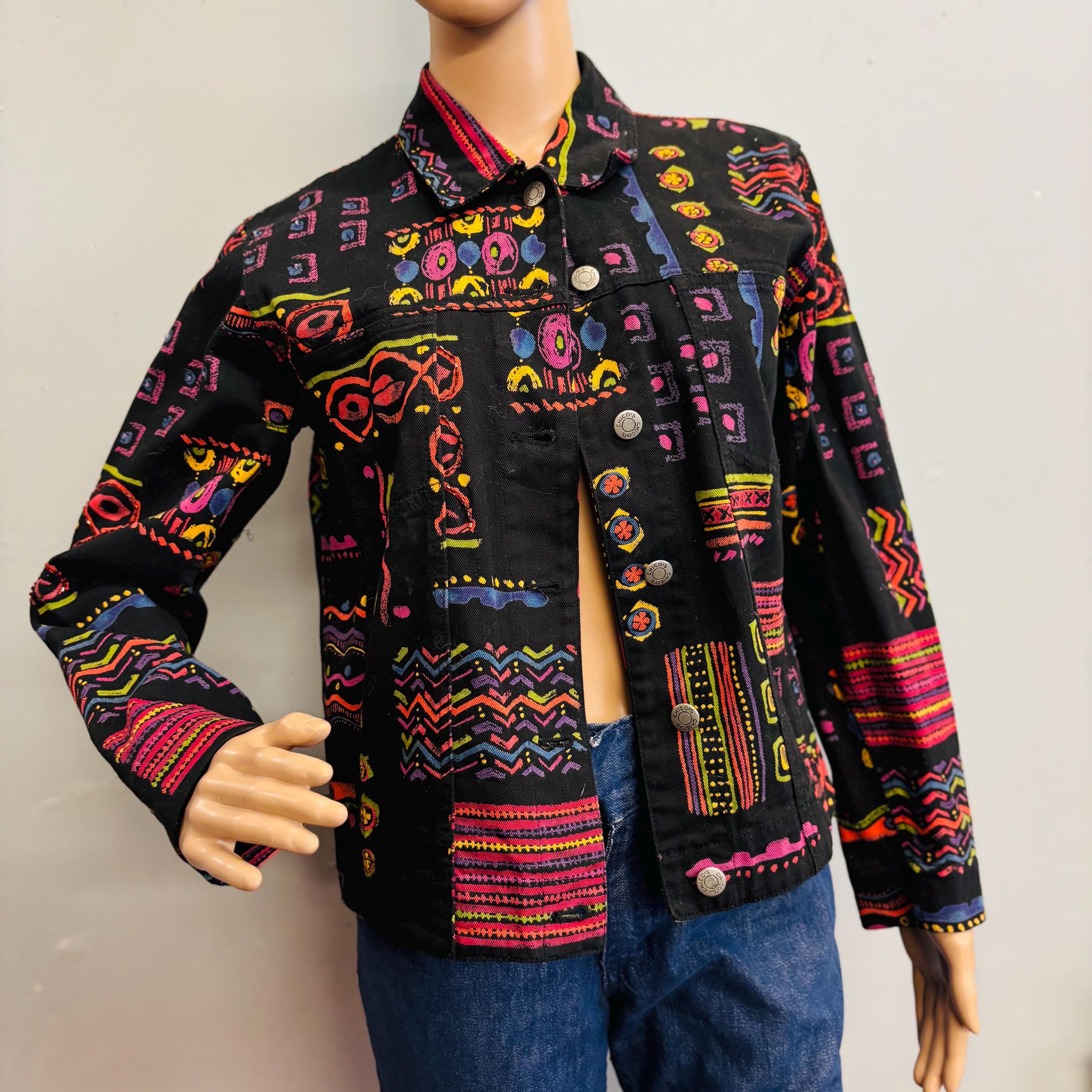 Vtg Y2K All Over Print CHICOS INDIAN COTTON Jacket : Vintage Neon