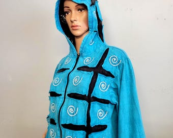 vtg 2000s Patchwork Swirl Hoodie, Hippie Whimsy Tic Tac Toe Zip up