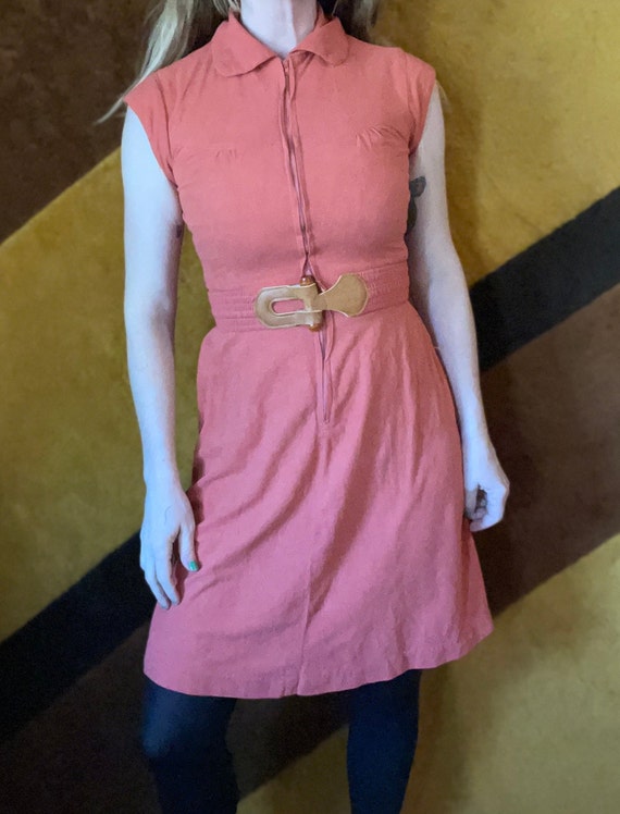 vtg 70s rust orange dress belted zip up cute poin… - image 6