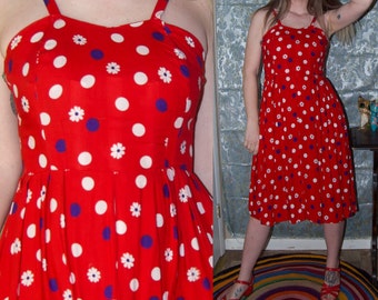 Vintage 50s Rayon Tank Dress // Polka dot dress // 60s mod dress // pin up dress