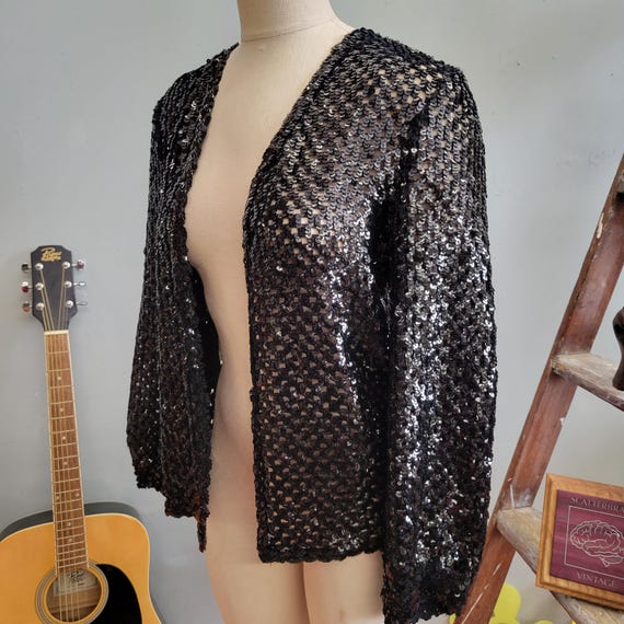 vtg 80s MESH SEQUIN JACKET / vintage three flaggs… - image 1