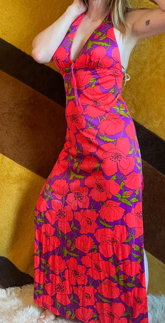 vtg 60s Catalina swim dress neon pink floral deep… - image 9