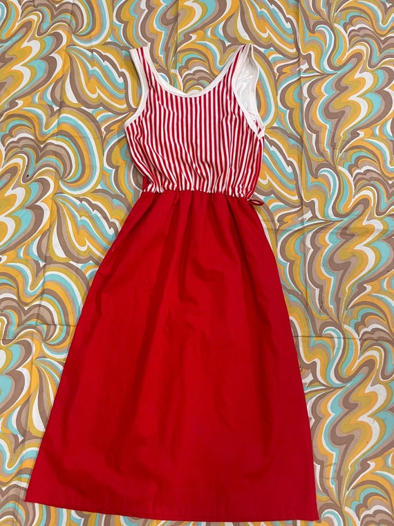 vtg 70s red striped dress spring summer tank dres… - image 5