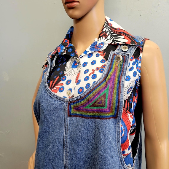 Vintage 90s Arizona Denim Overall Dress: Hand-painted Pinafore