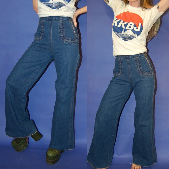 Vintage 1970's DOUBLE ZIP HIGH Waisted Wide Leg Hi