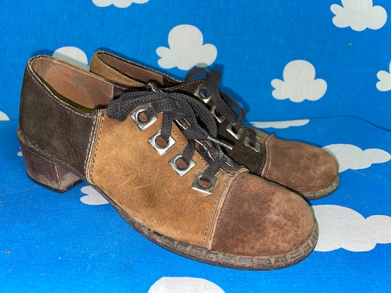 Vintage 60s Brown Suede Two Tone Shoes / 70s Mod … - image 1