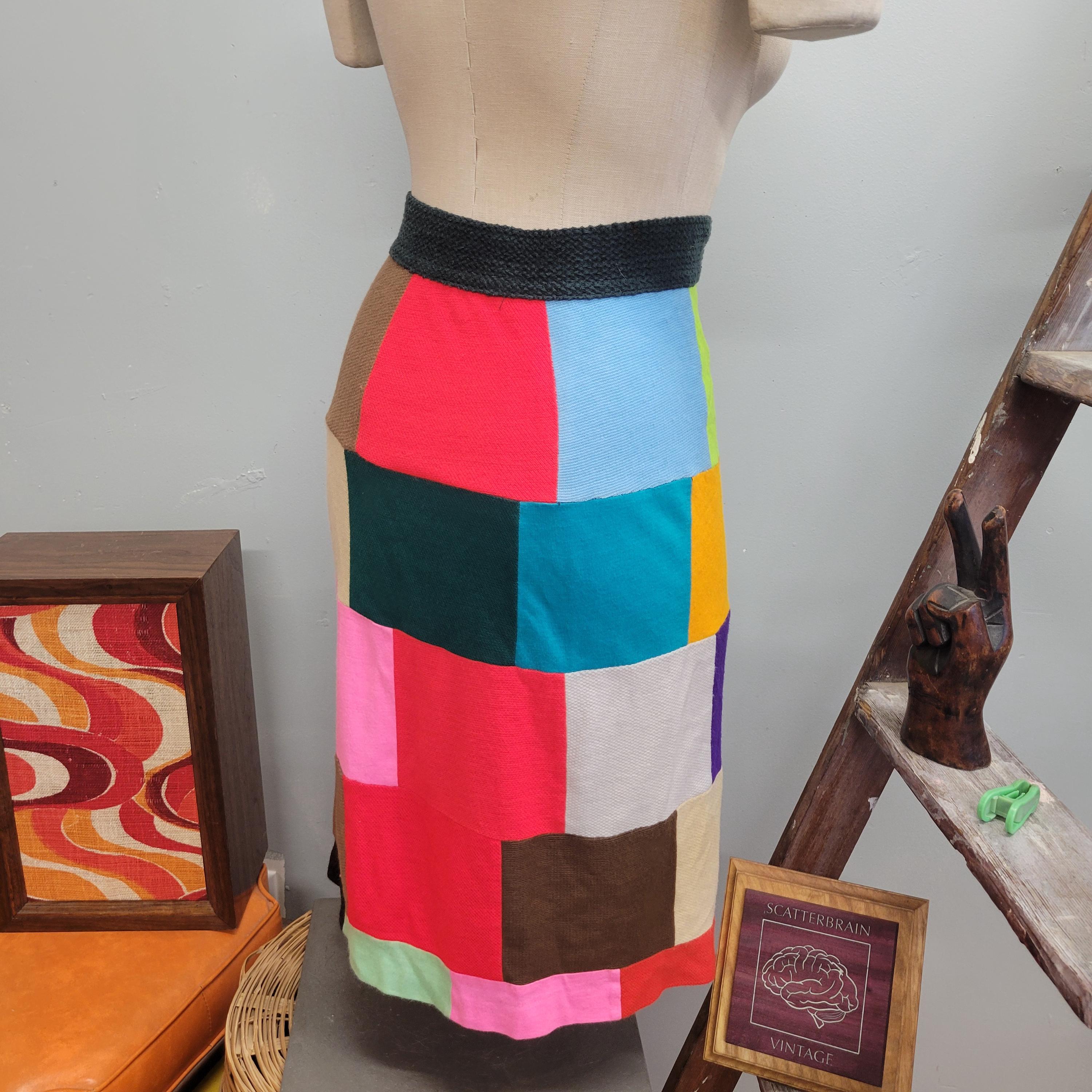 Funky 70s Themed Skirt 70s Patchwork Knit Skirt: Vintage Rainbow Hippie  Festival Medium