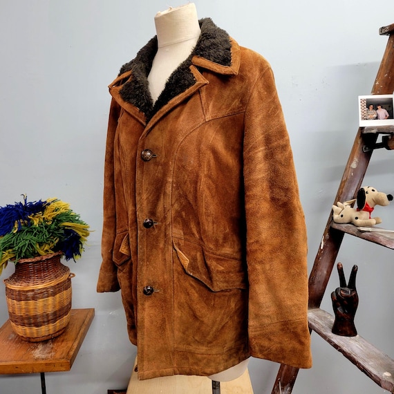 Vtg 70s Brown Suede Sherpa Lined Jacket - Sears Leather Shop Size