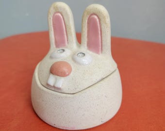 Vtg Bunny Trinket with Lid Ears!, ceramic pastel rabbit pottery