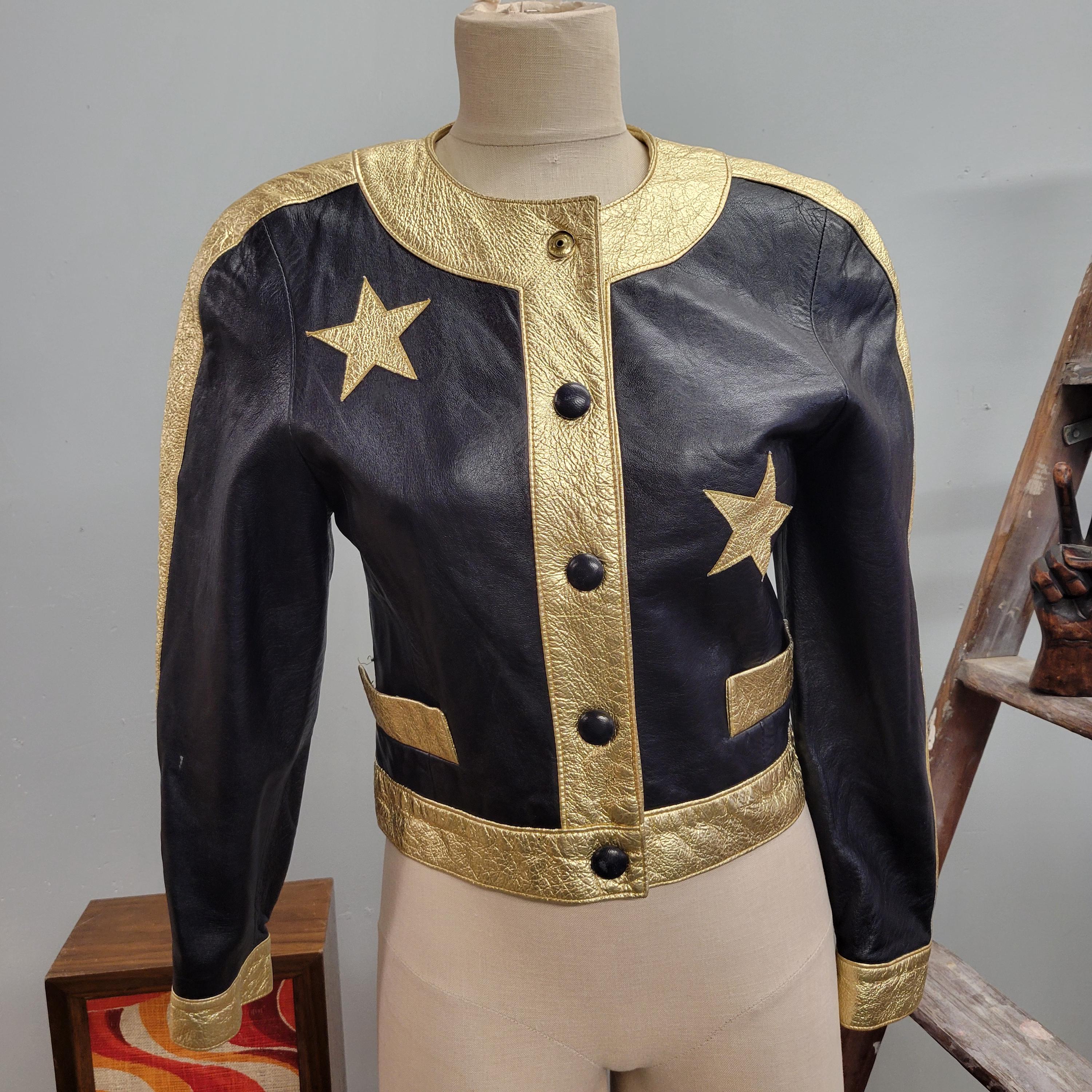 Vintage 80s Star Leather Jacket: Cropped Retro Davanel Jacket - Etsy
