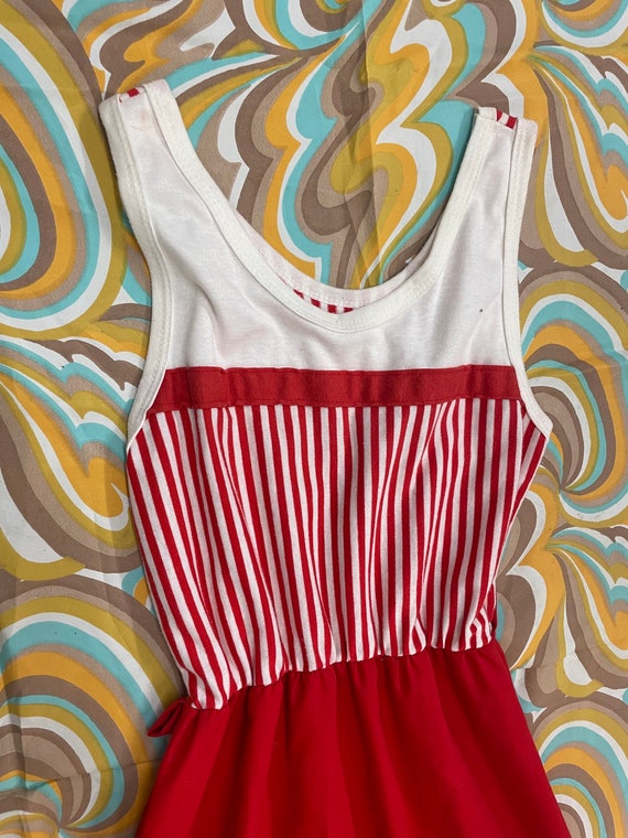 vtg 70s red striped dress spring summer tank dres… - image 6