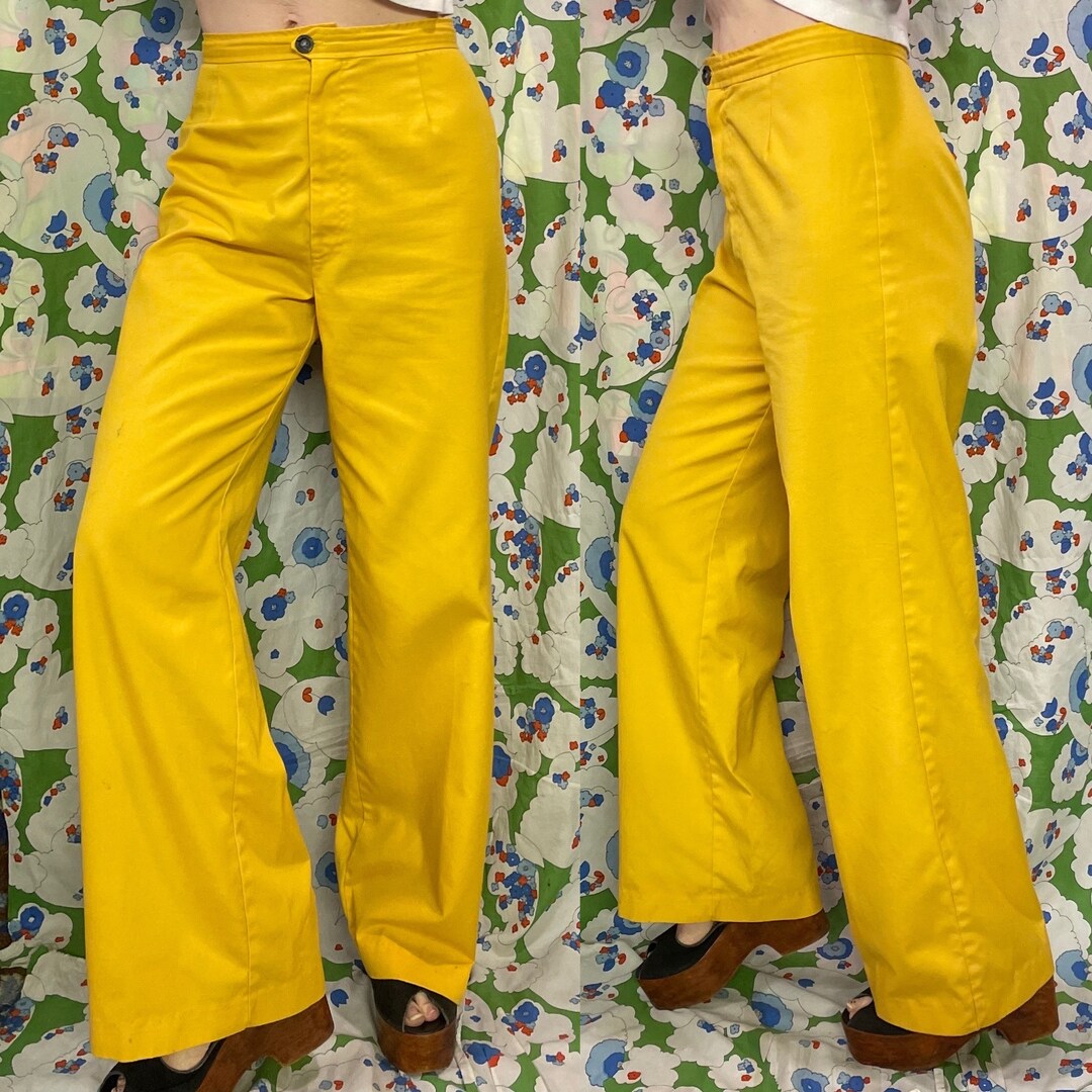 Vintage 70s Yellow FLARE Pants // Retro 70s Pants // Mod Etsy