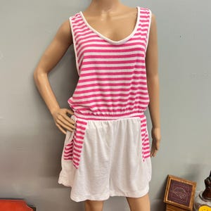 vtg 70s Terrycloth Romper: Striped Vintage Jumpsuit - Plus Size XL