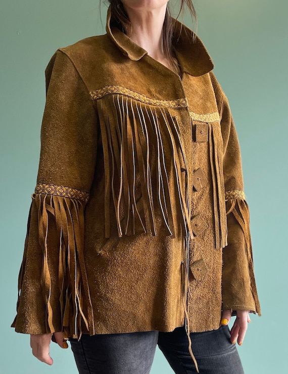 Vtg 70s SUEDE FRINGE JACKET Vintage Tapestry Embroidered Brown Leather Fringe Hippie Western Boho Davy Crockett Buckskin Easy Rider Biker Etsy Canada