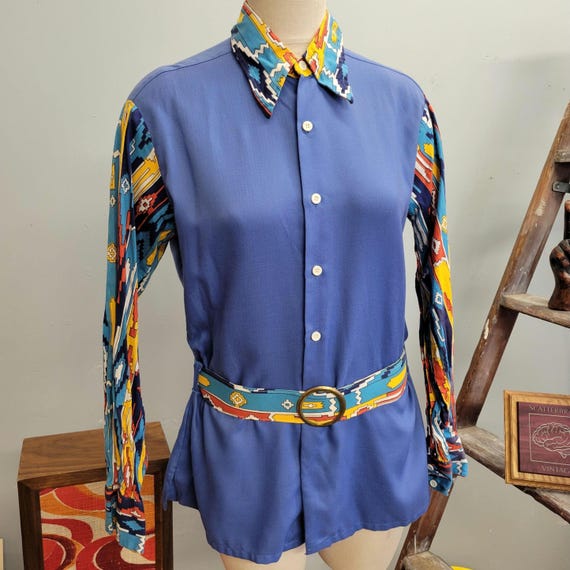 vtg 70s Psychedelic Print Shirt - Mr. Leggs Belted Tunic - Medium