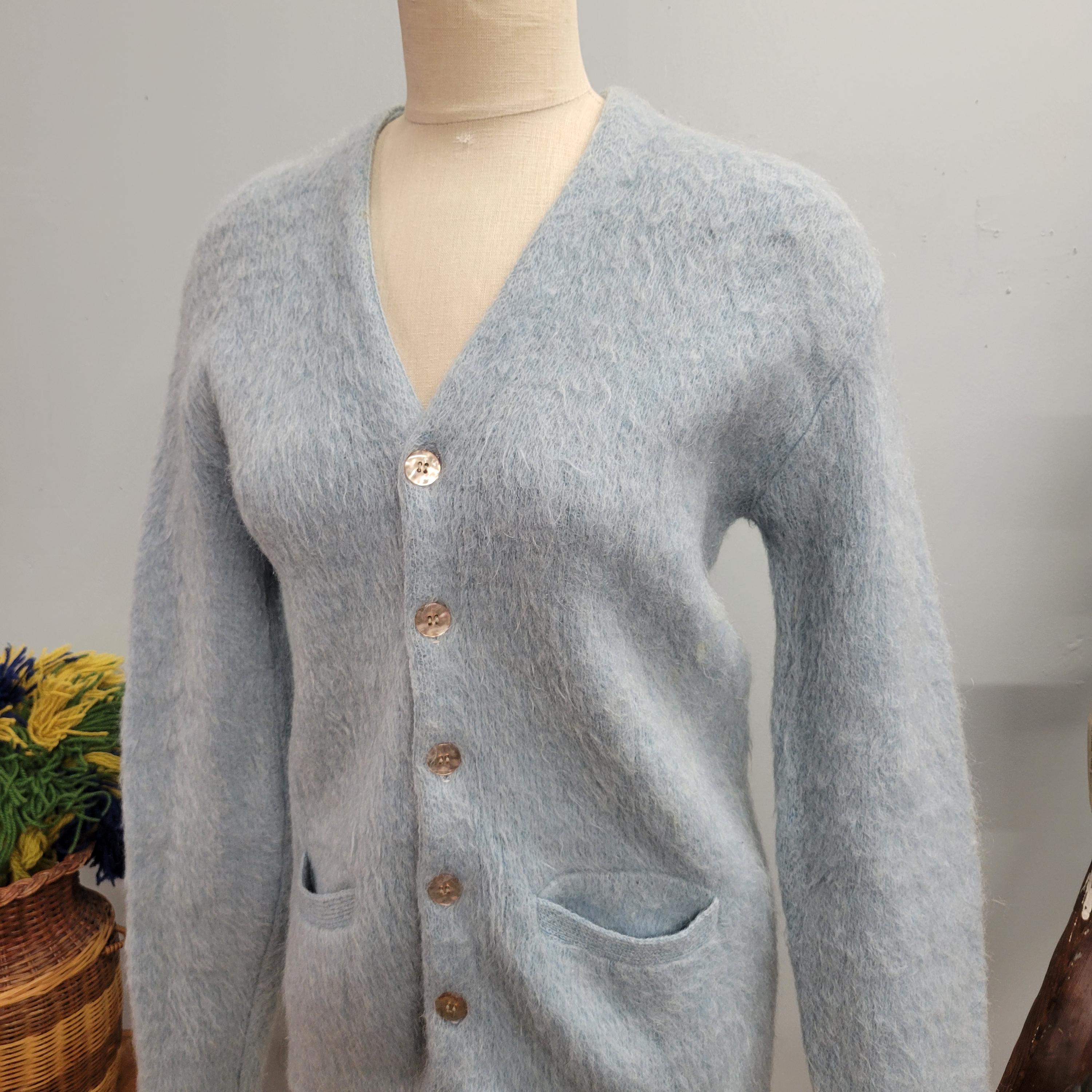Vtg 70s BLUE MOHAIR SWEATER // Vintage Ice Blue Cardigan Vtg 70s BLUE MOHAIR SWEATER // Vintage Ice Blue Cardigan