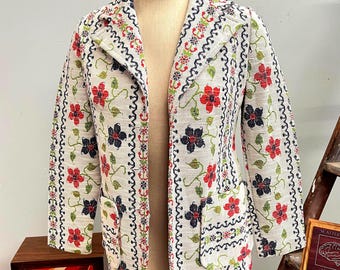Chaqueta vintage con bordado floral de los años 70 // Blazer mediano de punto vintage con estampado floral retro