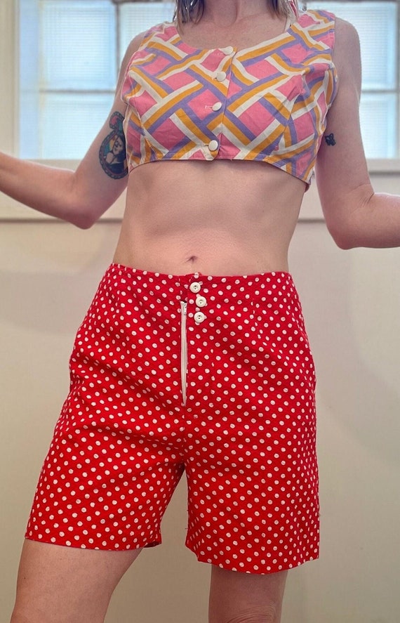 Vintage 60s Red Polka Dot Seersucker Pin Up Shorts