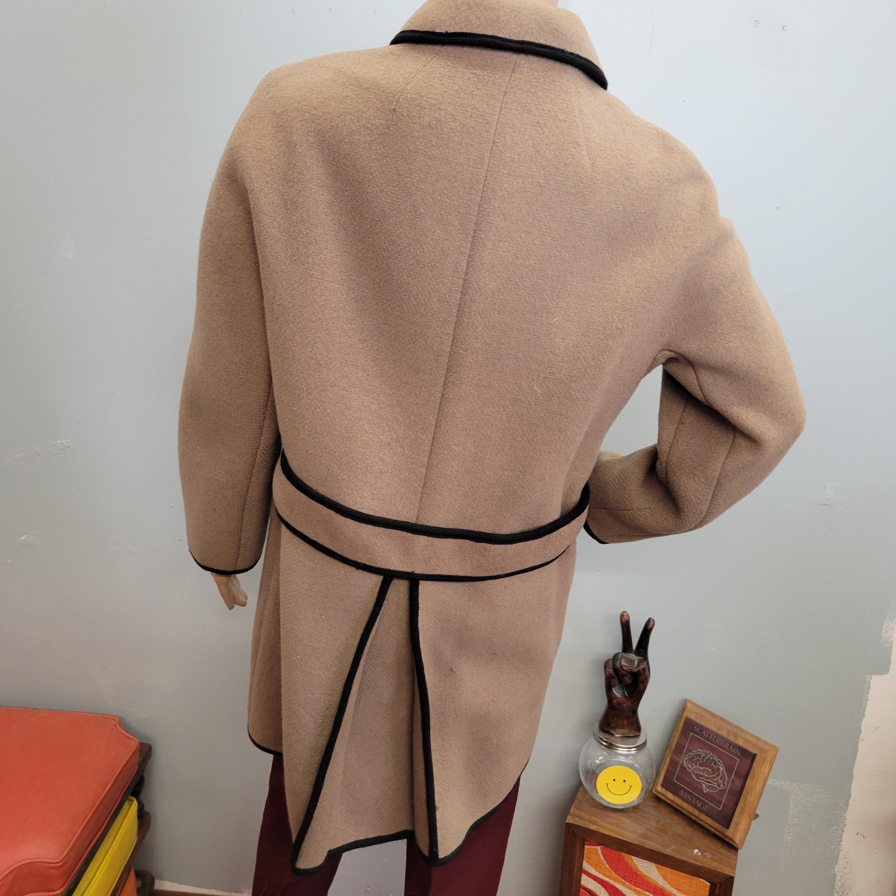 Vtg 60s MOD COAT, Europe Craft Wool Camel Tan Duster Spring Jacket