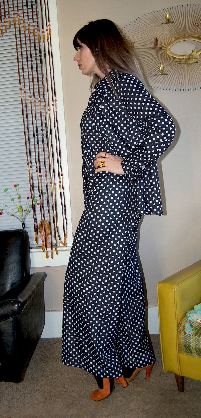Vintage 1970/'s Black /& WHiTE POLKA Dot 2 Piece JUMPSUIT RAD!