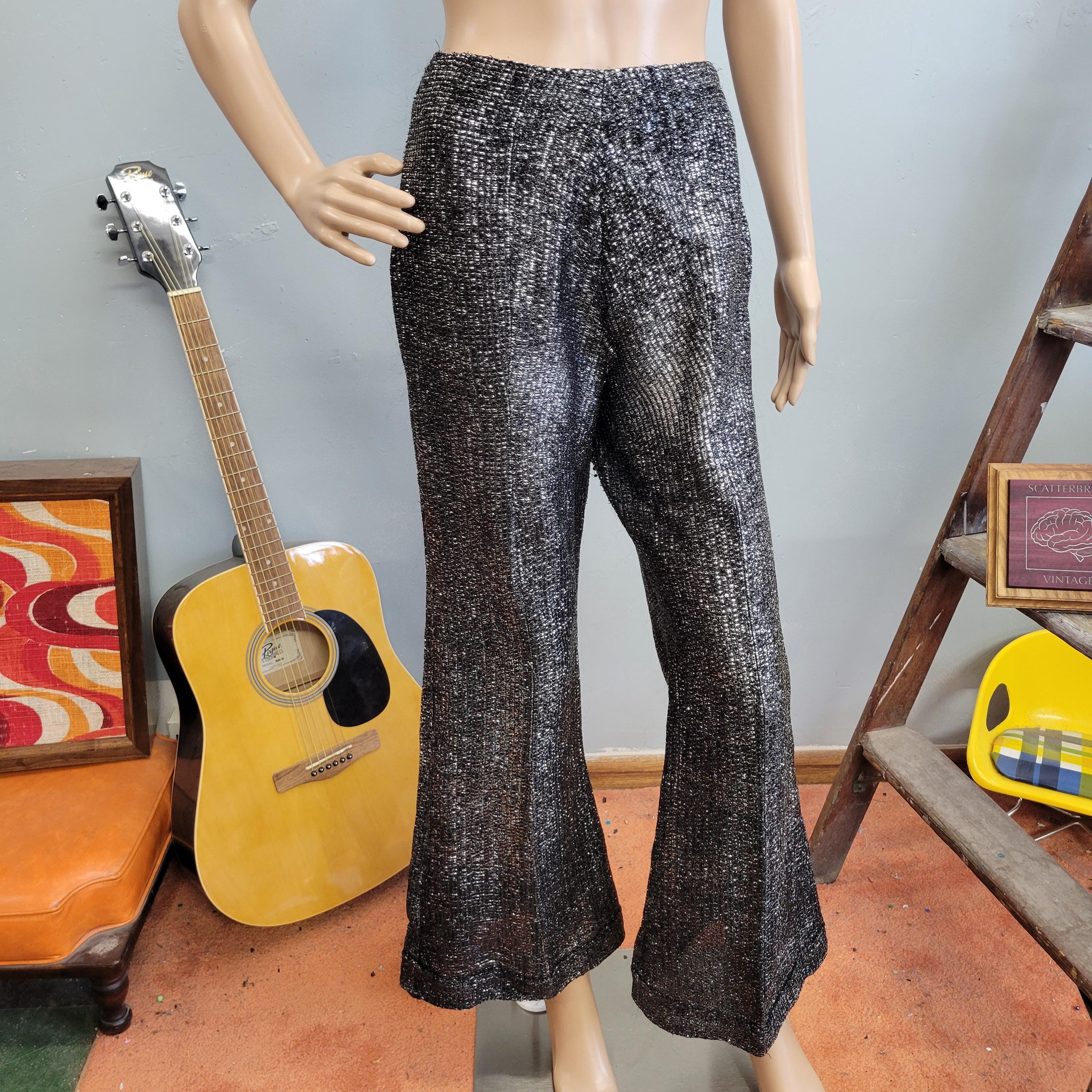 WXLWZYWL Mens Metallic 70s Disco Costume Sequin Party Jogger Pants Night Club Disco Pants Pockets Breathable Sequin Pants 70s 80s Party Shiny Breatha