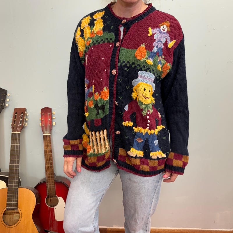 Youth 16 18 xl xlarge wool eagles eagle's eye red sweater knit cardigan